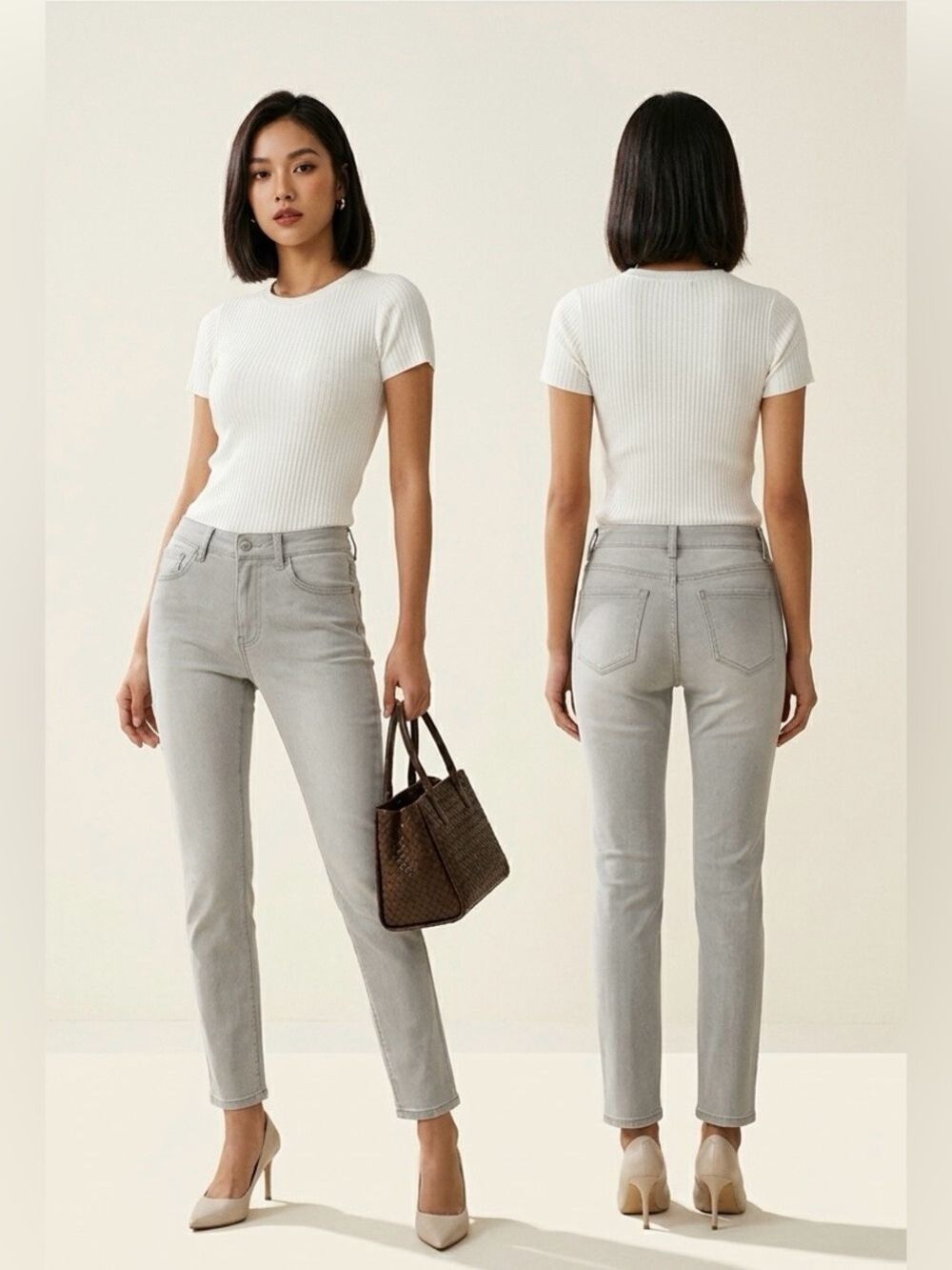 Uniqlo Ultra Stretch Skinny Pants Grey Khaki Beige 28x33 NWOT - Picture 3 of 5